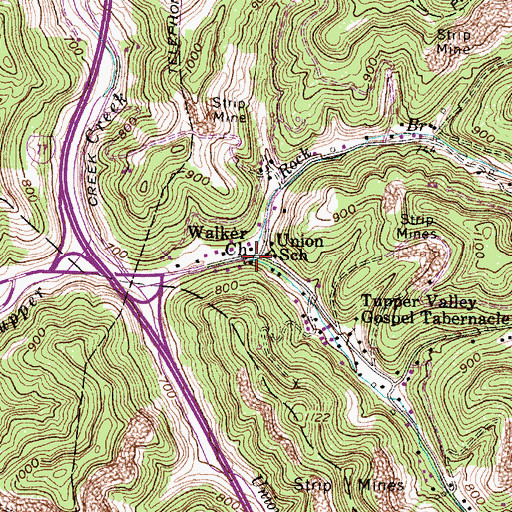 Topographic Map of Walker Church, WV