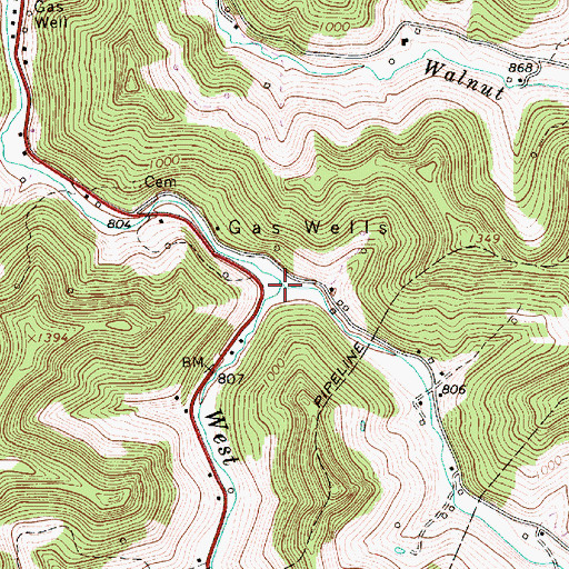 Topographic Map of Walker Creek, WV
