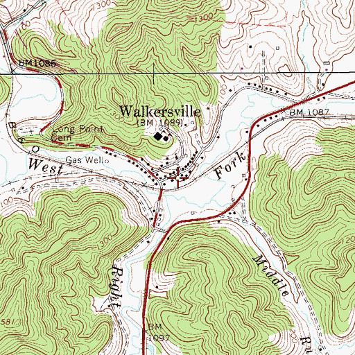Topographic Map of Walkersville, WV