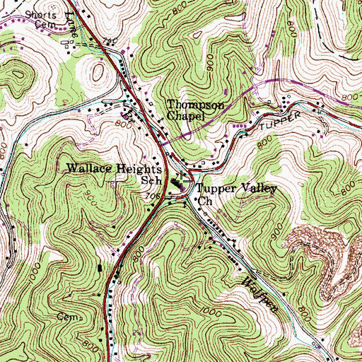 Topographic Map of Wallace Heights School (historical), WV