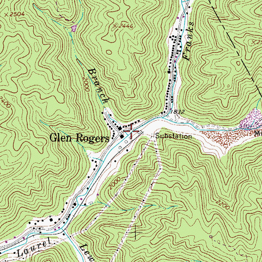 Topographic Map of Wallis Branch, WV