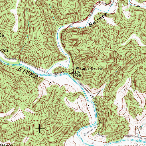 Topographic Map of Walnut Grove Church, WV