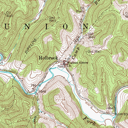 Topographic Map of Walnut Grove Church, WV