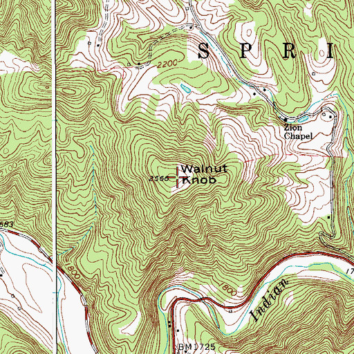 Topographic Map of Walnut Knob, WV