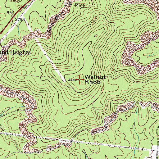 Topographic Map of Walnut Knob, WV