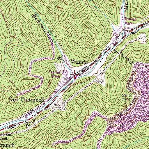 Topographic Map of Wanda, WV