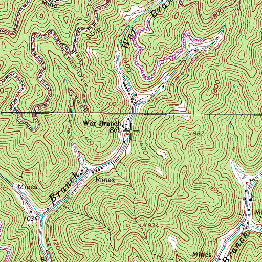 Topographic Map of War Branch School (historical), WV