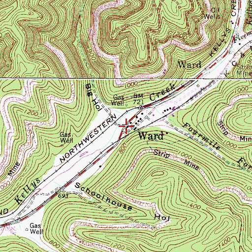 Topographic Map of Ward, WV