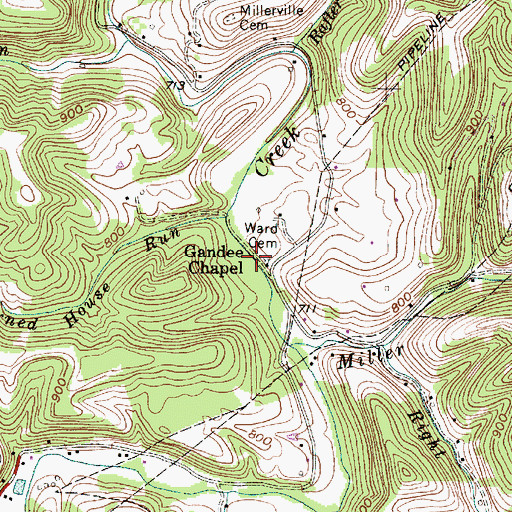 Topographic Map of Ward Cemetery, WV