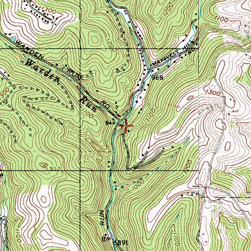 Topographic Map of Warden Run, WV