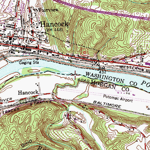 Topographic Map of Warm Spring Run, WV