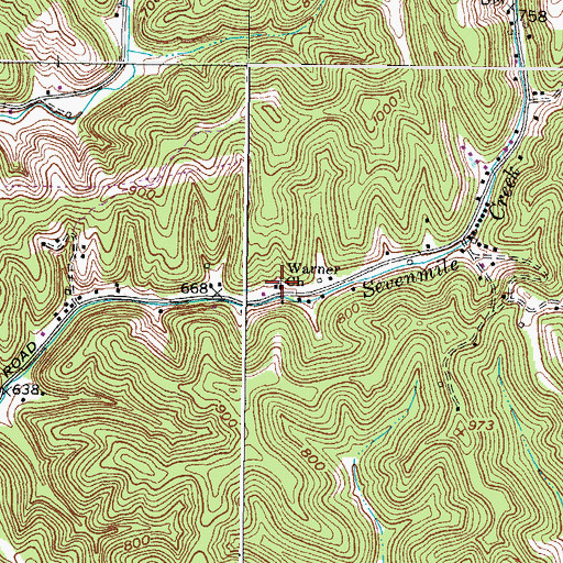 Topographic Map of Warner Church, WV