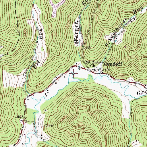Topographic Map of Warner Run, WV