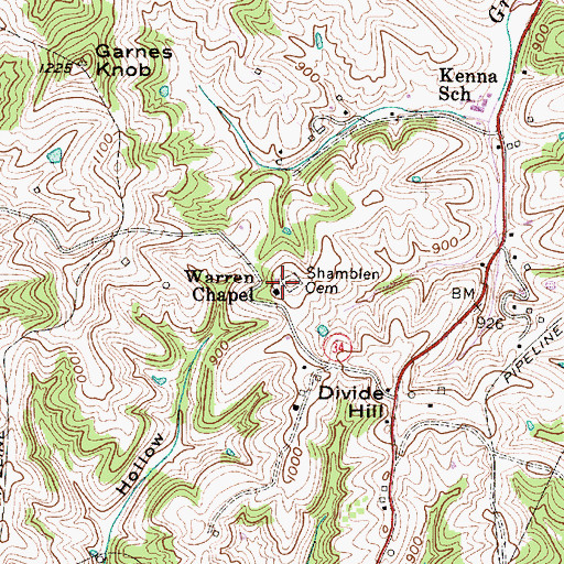 Topographic Map of Warren Chapel, WV