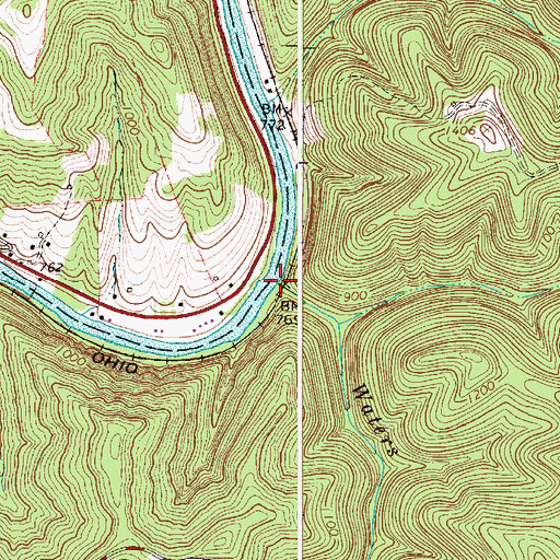 Topographic Map of Waters Defeat, WV