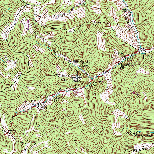 Topographic Map of Watson Cemetery, WV