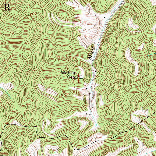 Topographic Map of Watson Cemetery, WV