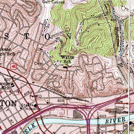 Topographic Map of Watts Elementary School, WV