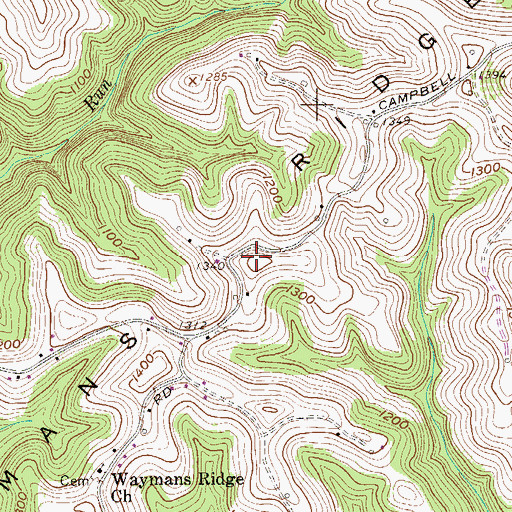 Topographic Map of Waymans Ridge, WV