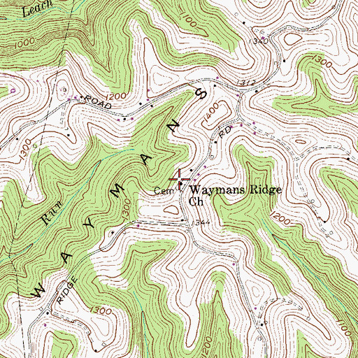 Topographic Map of Waymans Ridge United Methodist Church, WV