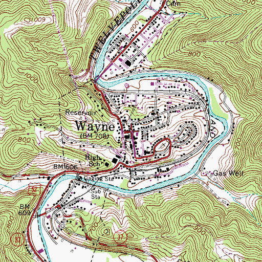 Topographic Map of Wayne, WV