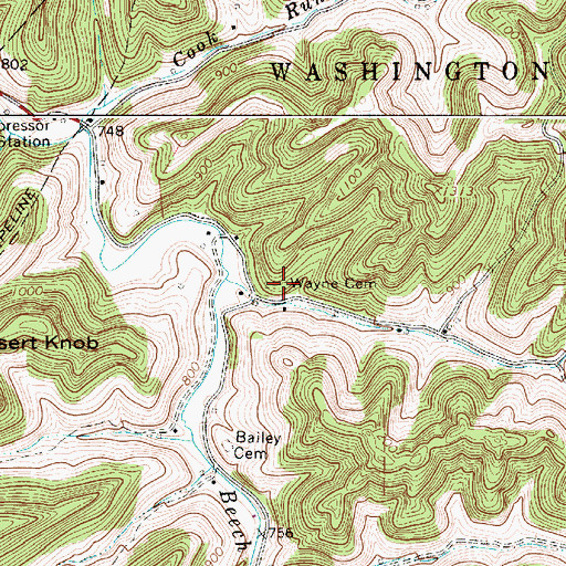 Topographic Map of Wayne Cemetery, WV