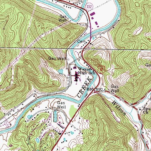 Topographic Map of Wayne High School, WV