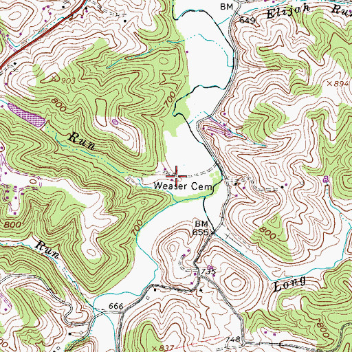 Topographic Map of Weaser Cemetery, WV