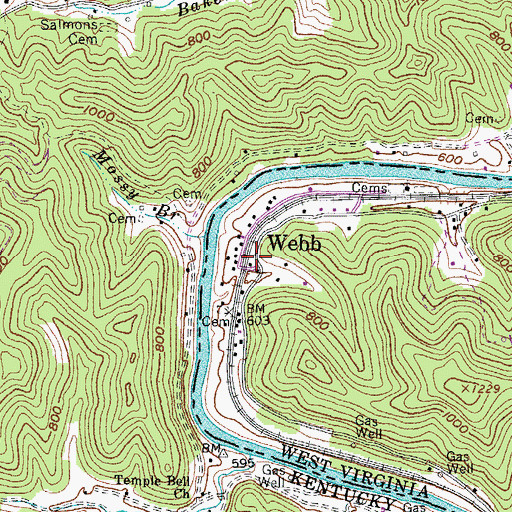 Topographic Map of Webb, WV