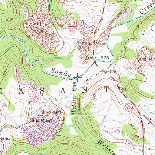 Topographic Map of Webster Run, WV