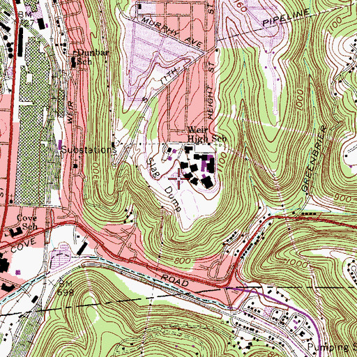 Topographic Map of Weir High School, WV