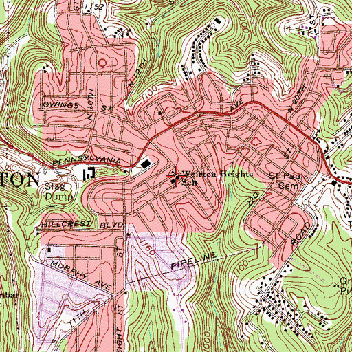 Topographic Map of Weirton Heights Elementary School, WV