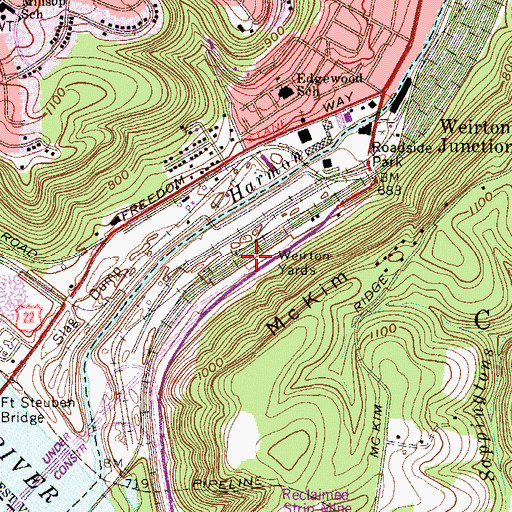 Topographic Map of Weirton Yards, WV