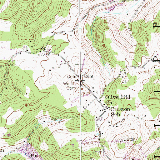 Topographic Map of Welch Cemetery, WV