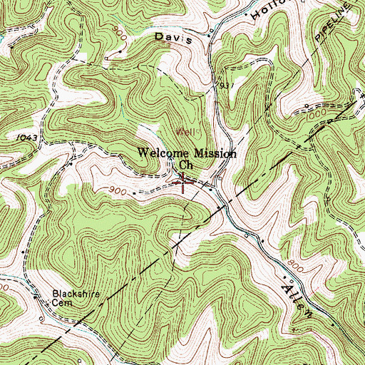 Topographic Map of Welcome Mission Church, WV