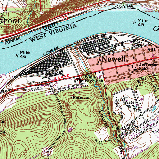 Topographic Map of Wells High School (historical), WV