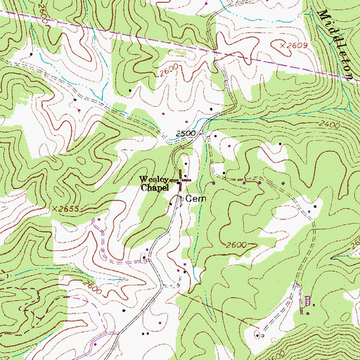 Topographic Map of Wesley Chapel, WV