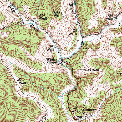 Topographic Map of Wesley Chapel, WV