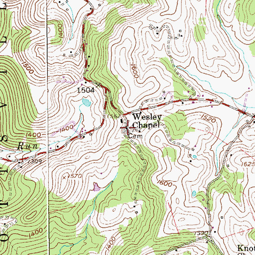 Topographic Map of Wesley Chapel United Methodist Church, WV