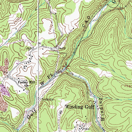 Topographic Map of West Fork Winding Gulf, WV