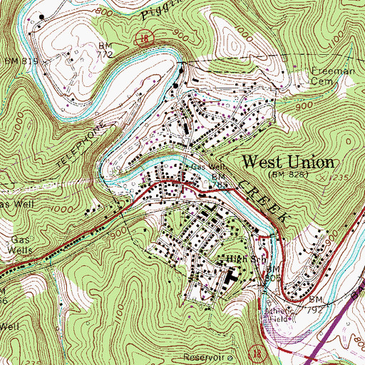 Topographic Map of West Union, WV