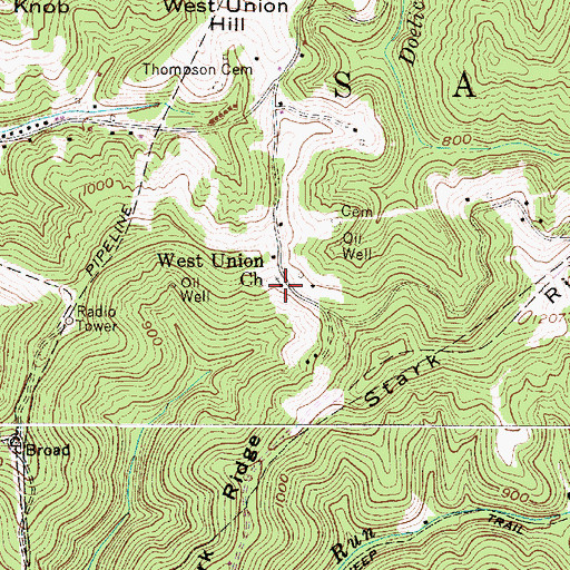 Topographic Map of West Union Church, WV