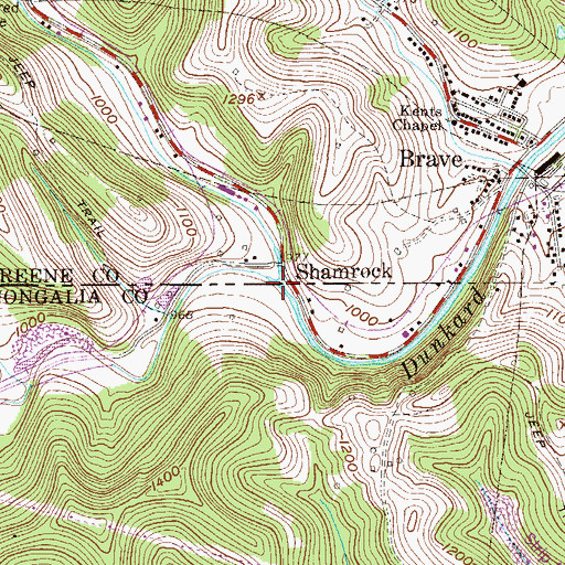 Topographic Map of West Virginia Fork Dunkard Creek, WV