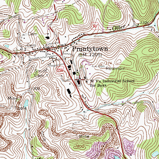 Topographic Map of West Virginia Industrial School for Boys (historical), WV
