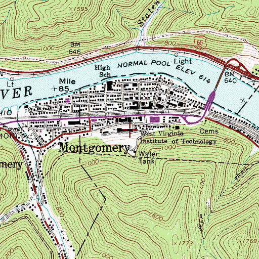 Topographic Map of West Virginia Institute of Technology, WV