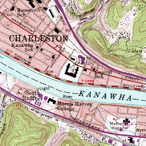 Topographic Map of West Virginia State Capitol, WV