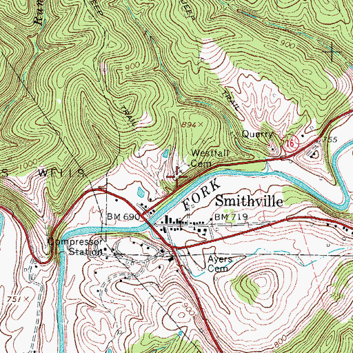 Topographic Map of Westfall Cemetery, WV