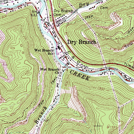 Topographic Map of Wet Branch, WV