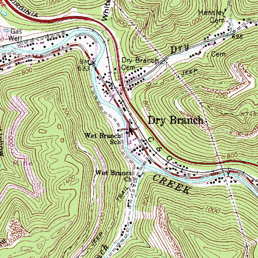 Topographic Map of Wet Branch School (historical), WV