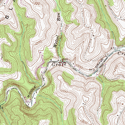 Topographic Map of Wetzel Run, WV